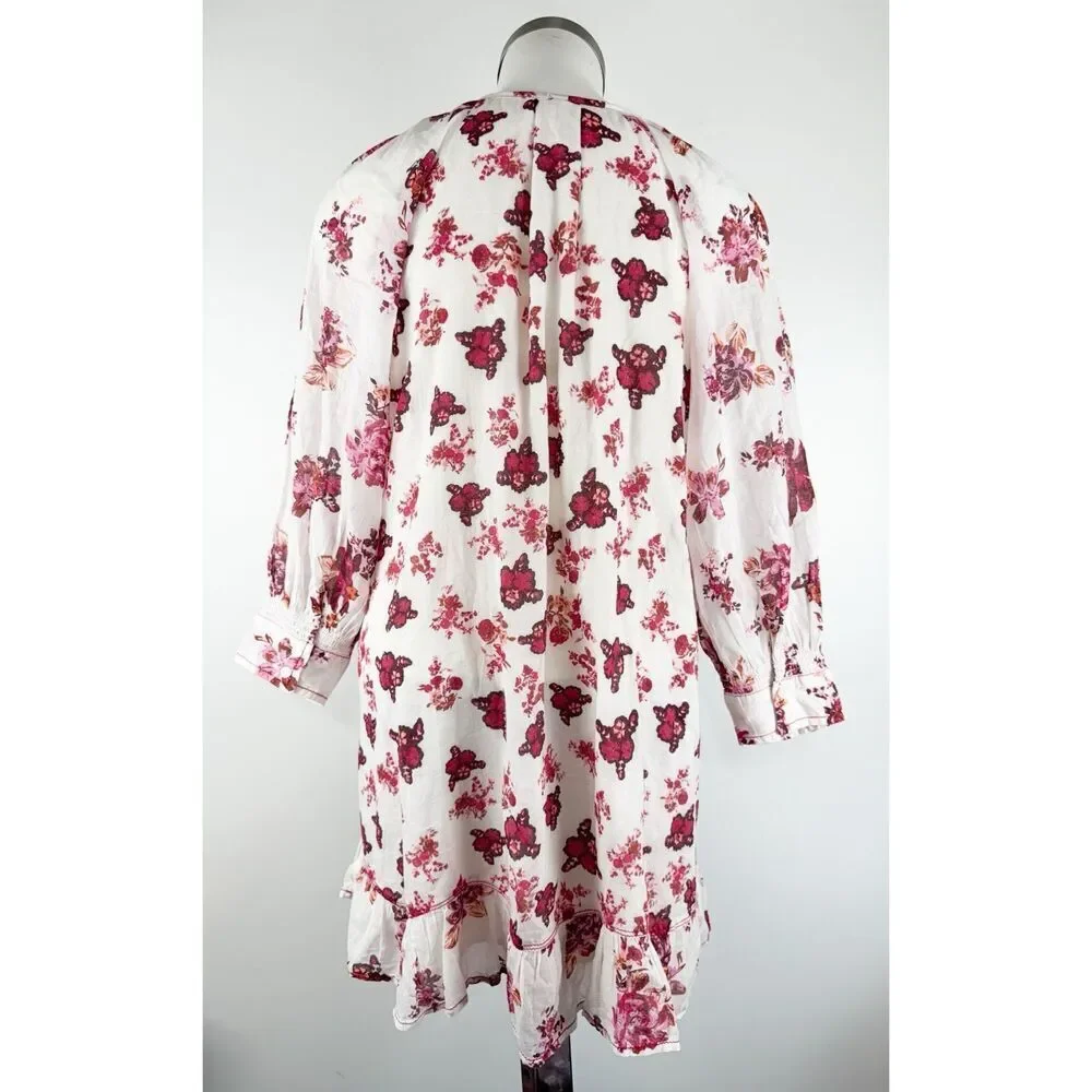 FREE PEOPLE CAMELLA MINI DRESS OB1666374 TIE-NECK FLORAL IVORY COMBO SIZE XS